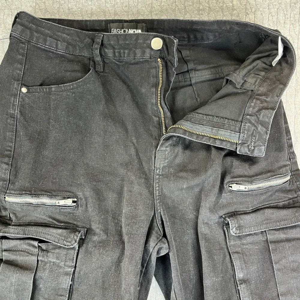 Black baggy wide leg cargo utility‎ jeans Women 15/30X33 high rise hip-hop - Picture 11 of 11